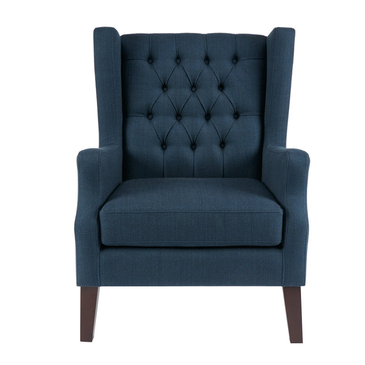 Allis Upholstered Button Tufted Wingback Chair Three Posts™ Upholstery Color: Navy Polyester Blend