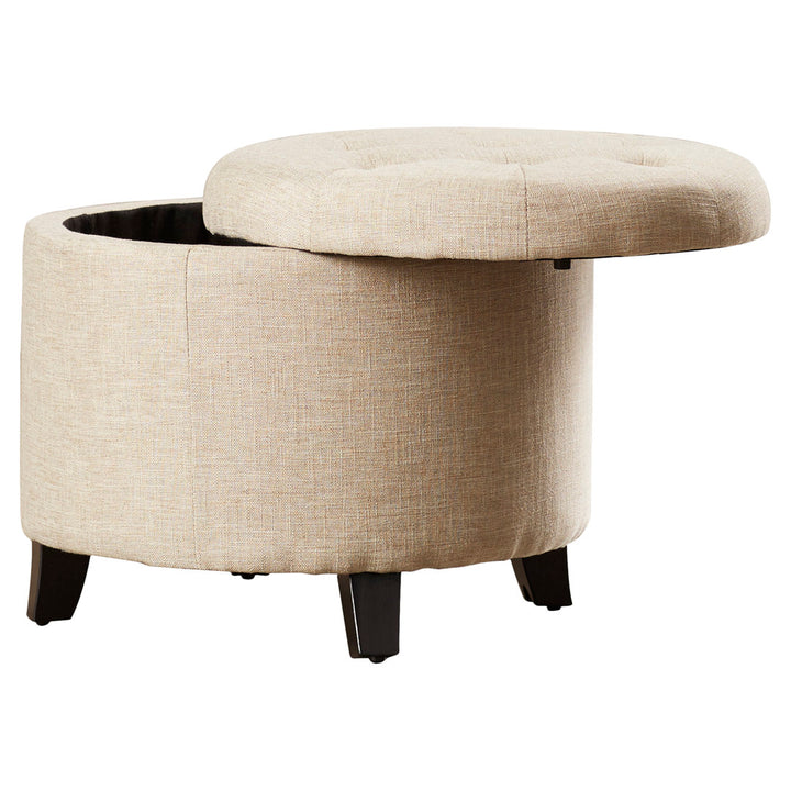 Avers 19.75" Wide Tufted Round Storage Ottoman Andover Mills™ Fabric: Tan Fabric