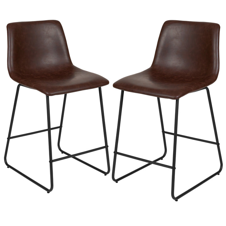 Liekele Upholstered Counter Height Modern Dining Stools by Flash Furniture (Set of 2) Ivy Bronx Seat Height: Counter Stool (24” Seat Height), Upholstery: Dark Brown Faux Leather