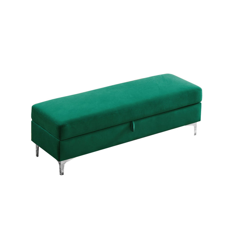Taquarius 56" Velvet Upholstered Flip Top Storage Bench with Metal Legs Everly Quinn Color: Green