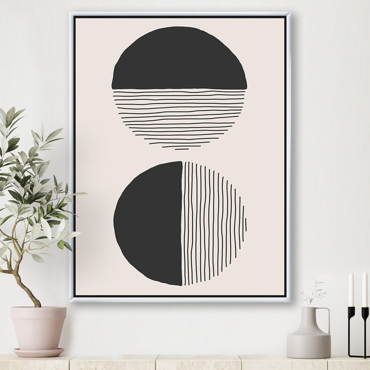 Minimal Geometric Lines and Circle IV - Floater Frame Print on Canvas East Urban Home Size: 46'' H x 36'' W x 1.5'' D Format: Gold Framed Canvas
