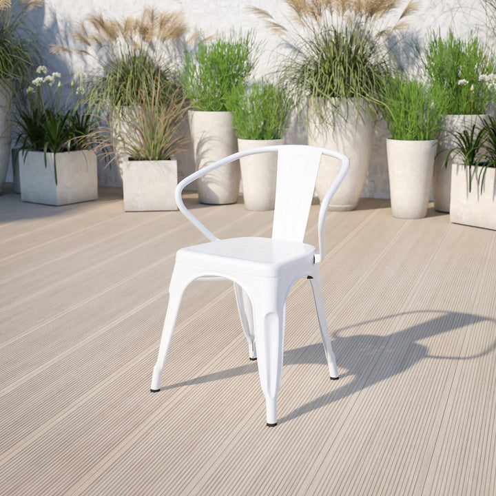 Hucheson Metal Indoor-Outdoor Chair with Arms Flash Furniture Seat Finish: White