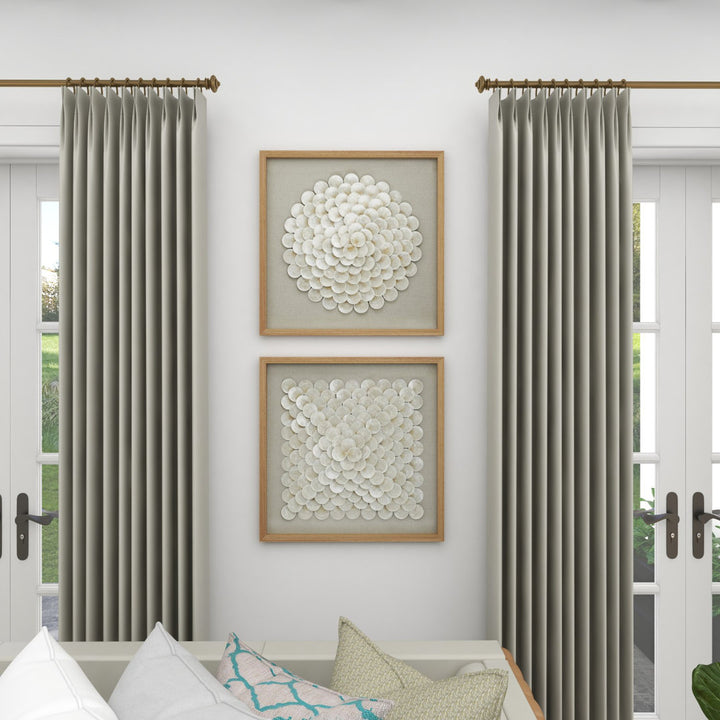 2 Piece Cream Shell Handmade Overlapping Shells Geometric Shadow Box with Canvas Backing Set Sand & Stable™