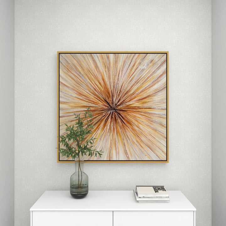 Brown Canvas Radial Starburst Framed Wall Art with Gold Frame Greyleigh™