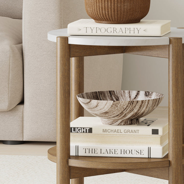 Augutė Round Accent Side Table With Marble Top Wade Logan®