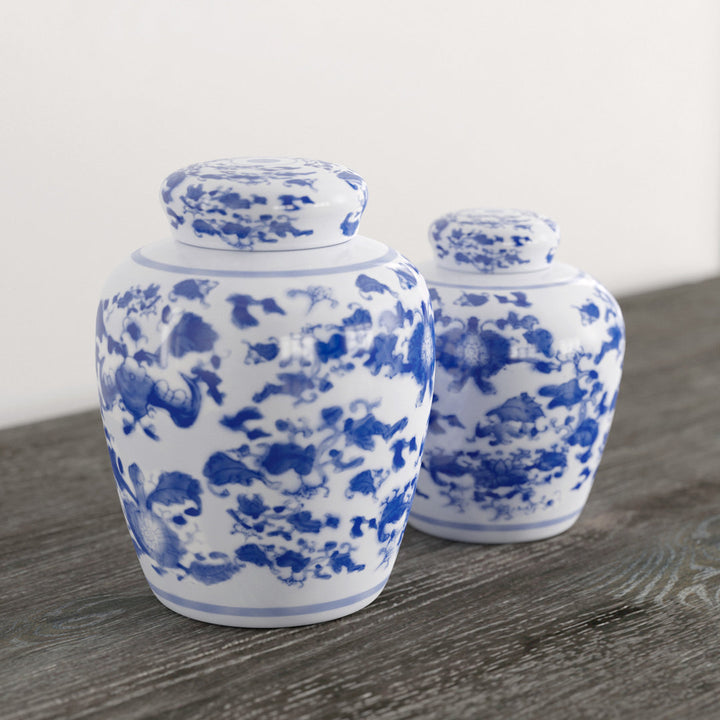 Chadwicks Blue/White Ceramic Jar Birch Lane™ Size: 8.25'' H x 6.25'' W x 6.25'' D