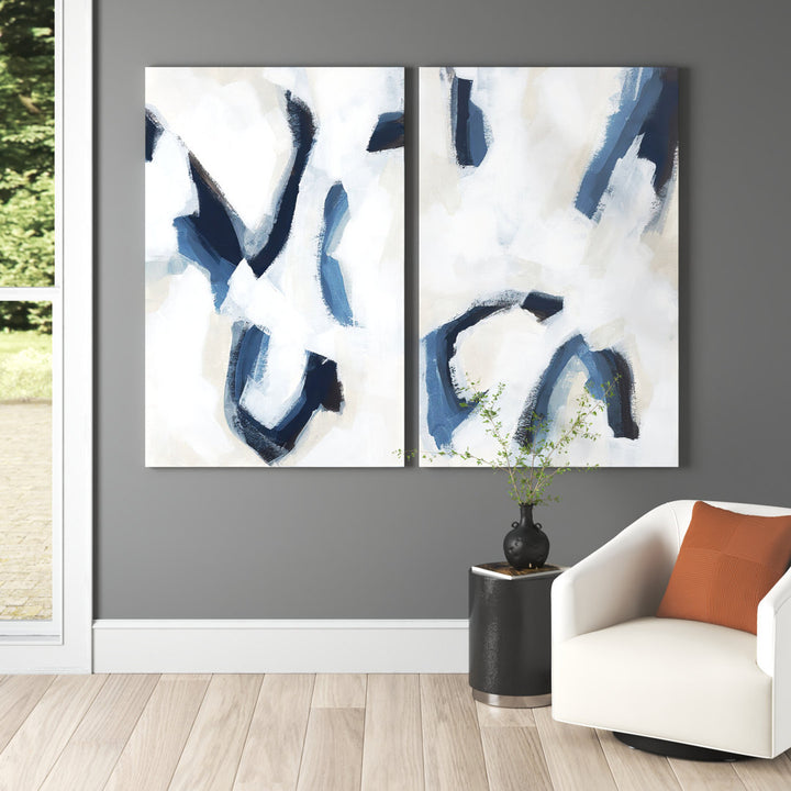 Indigo Imprint I Premium Gallery Wrapped Canvas - Ready To Hang (Set of 2) Wade Logan® Size: 60" H x 80" W x 1" D