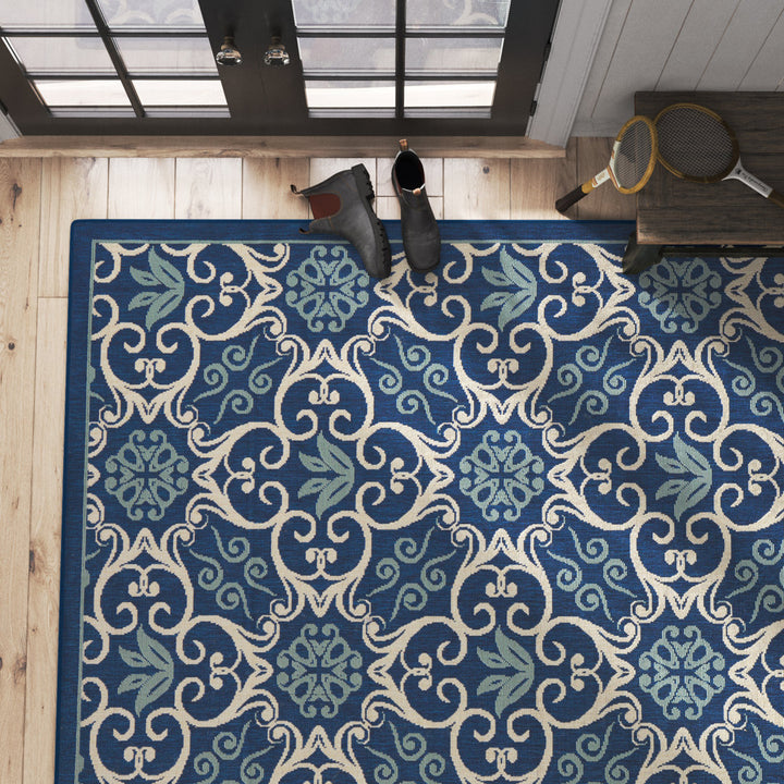 Adelene Floral Navy Blue Indoor / Outdoor Area Rug Birch Lane™ Rug Size: Rectangle 5'3" x 7'5"