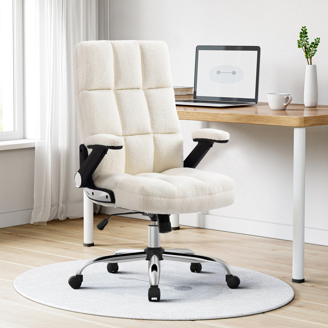 Ergonomic Office Chair Velvet and Teddy Fleece Fabric Inbox Zero Upholstery Color: White