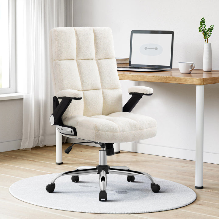 Ergonomic Office Chair Velvet and Teddy Fleece Fabric Inbox Zero Upholstery Color: White