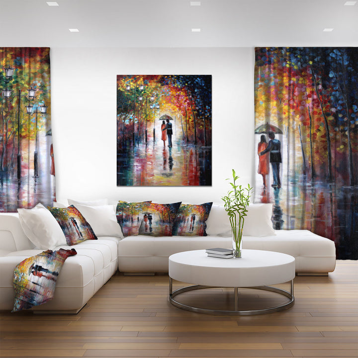 Lovers Under Umbrella - Graphic Art Print on Canvas East Urban Home Size: 40" H x 30" W x 1.5" D