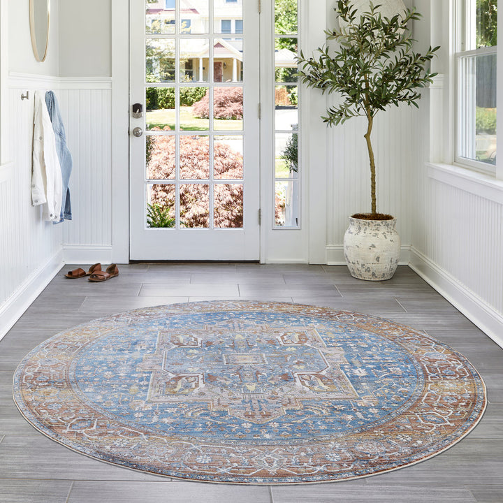 Windmere Traditional Oriental Medallion Rust/Brick/Navy Area Rug Langley Street® Rug Size: Round 7'10"