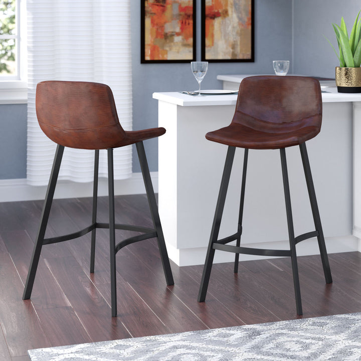 Kayenta 29" Bar Stool (Set of 2) 17 Stories Finish: Black, Upholstery: Snake Skin Brown