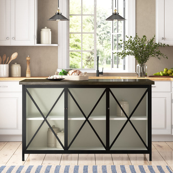 Bede 62" Iron Kitchen Island with Solid Wood Top Birch Lane™