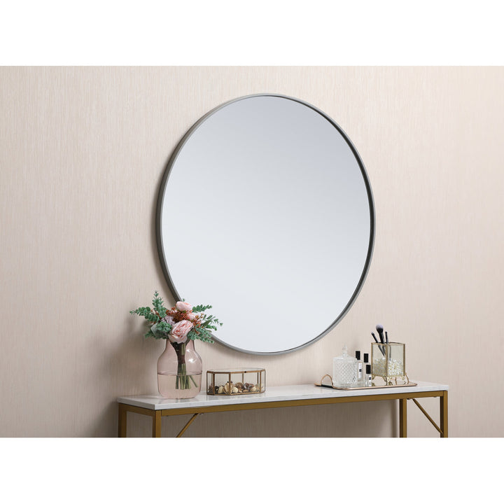 Sabine Metal Round Wall Mirror RE/FINE™ Size: 21" x 21" Finish: Gray