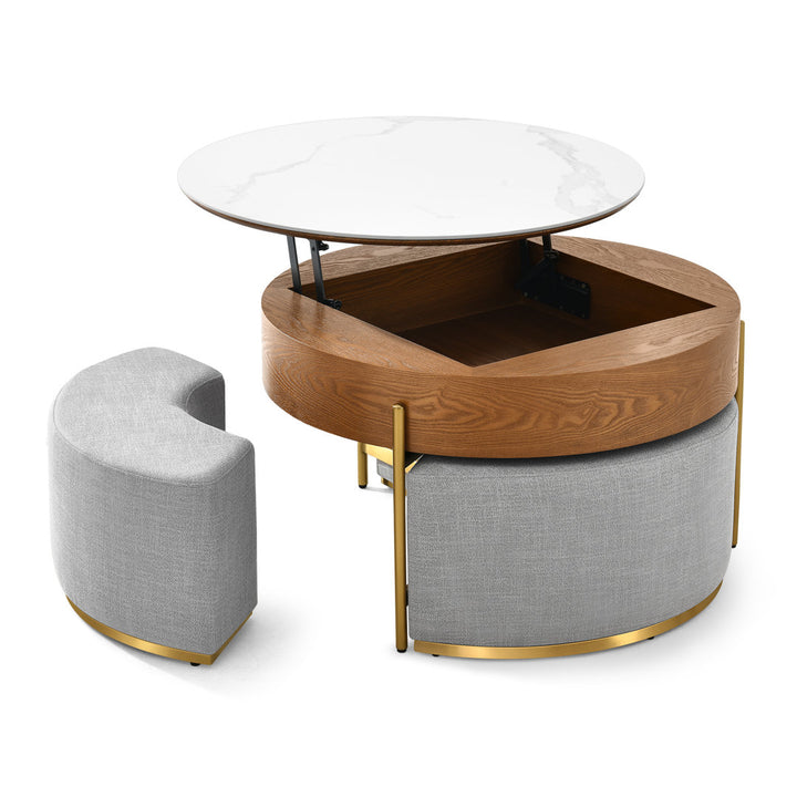 Bulverde Lift Top Extendable Frame Coffee Table with Storage 3 Stools, Stainless Steel Legs Willa Arlo™ Interiors