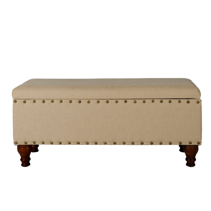 Collantes Upholstered Storage Bench Alcott Hill® Upholstery: Tan/Brushed Brass Nailhead