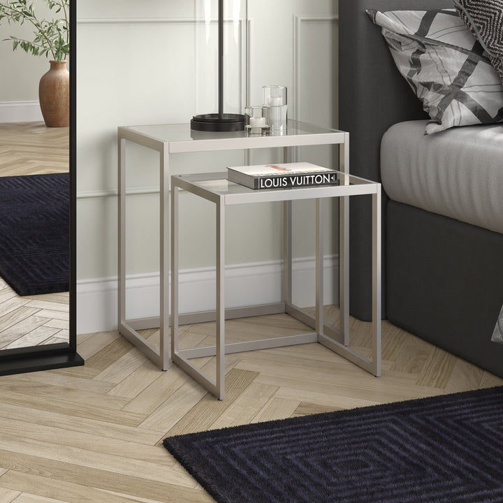 Rocco Glass Frame Nesting End Table Everly Quinn Table Base Color: Satin Nickel