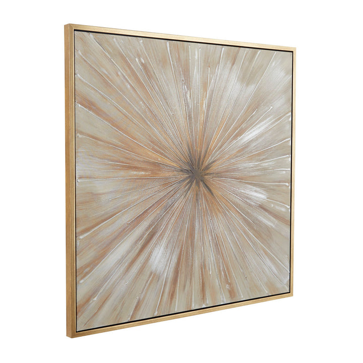 Brown Canvas Radial Starburst Framed Wall Art with Gold Frame Greyleigh™