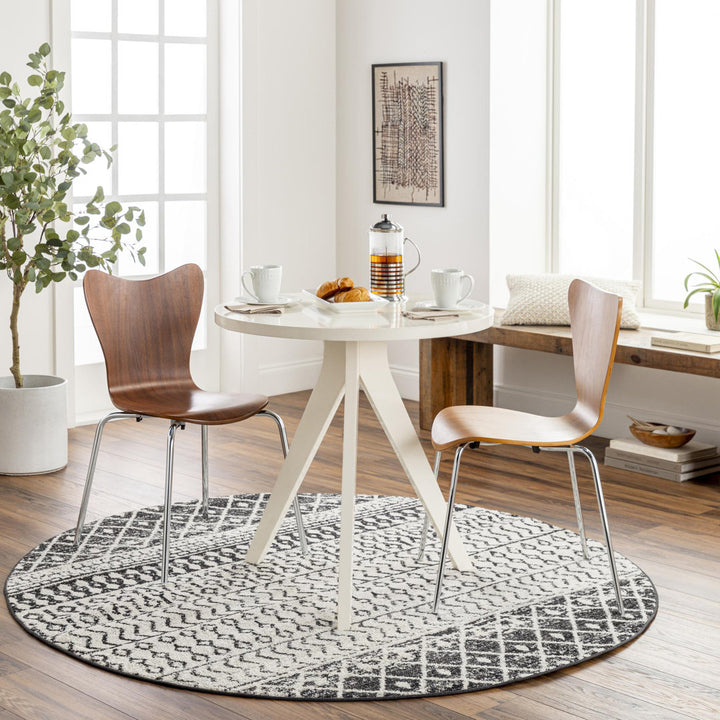 Lashavia Machine Woven Ivory/Dark Charcoal Area Rug Union Rustic Rug Size: Round 5'3"