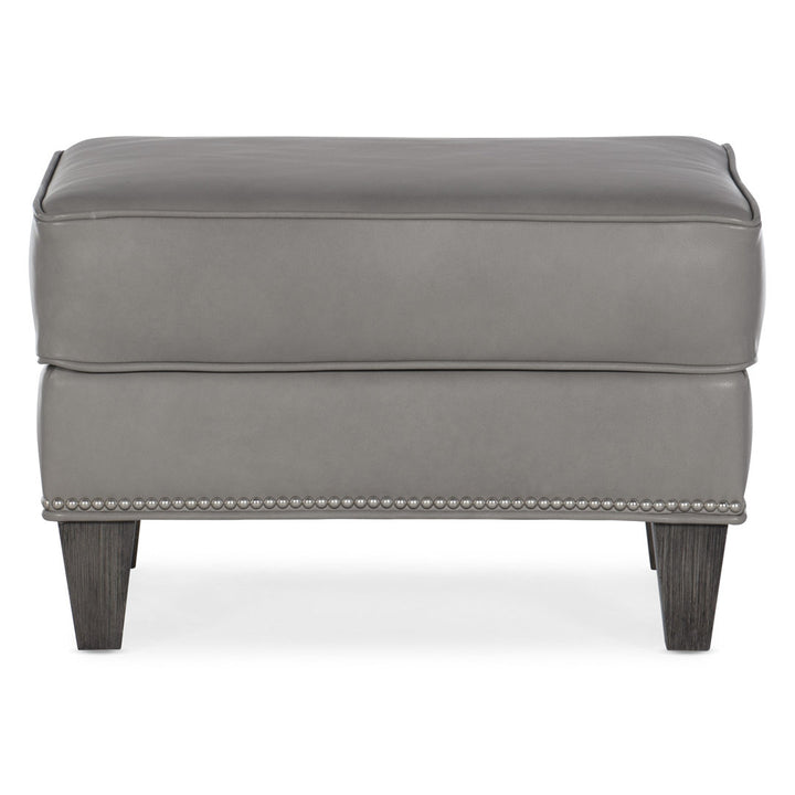 Davidson 25" Wide Genuine Leather Rectangle Standard Ottoman Bradington-Young Leg Color: New Classiques Nailhead Detail: No Nailhead, Body Fabric: Aline Light Gray Stonewash Genuine Leather