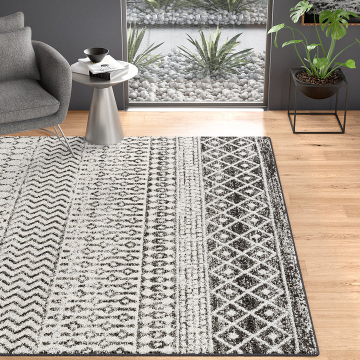 Lashavia Machine Woven Ivory/Dark Charcoal Area Rug Union Rustic Rug Size: Rectangle 9'3" x 12'6"