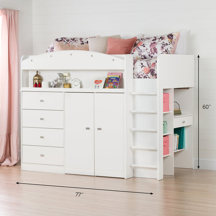Tiara Twin 4 Drawer Loft Bed with Built-in-Desk by South Shore South Shore