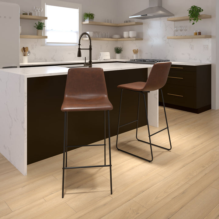Liekele Upholstered Counter Height Modern Dining Stools by Flash Furniture (Set of 2) Ivy Bronx Seat Height: Bar Stool ( 30” Seat Height), Upholstery: Dark Brown Faux Leather