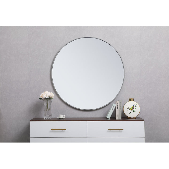 Sabine Metal Round Wall Mirror RE/FINE™ Size: 21" x 21" Finish: Gray