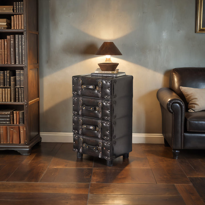 Urbana 4-Drawer Accent Chest with Buckle Straps & Gold Stud Accents Steelside™