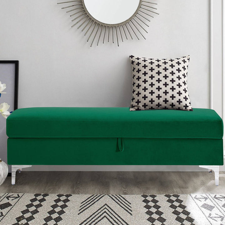 Taquarius 56" Velvet Upholstered Flip Top Storage Bench with Metal Legs Everly Quinn Color: Green