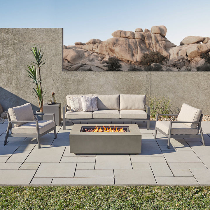 AEGEAN Propane / Natural Gas Outdoor Fire Pit Table Real Flame Size: 15" H x 50" W x 32" D Finish: Mist Gray