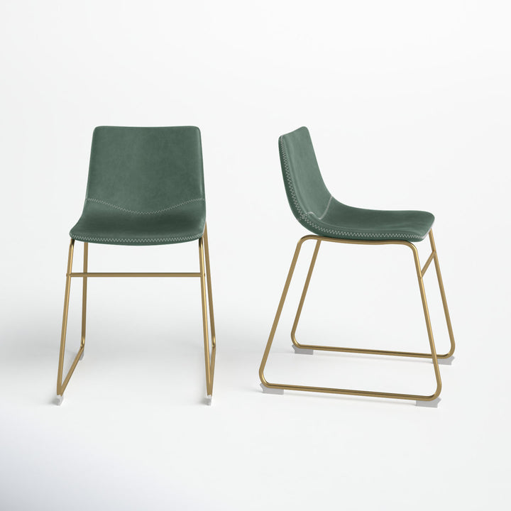 Nia Vegan Leather Side Chair (Set of 2) AllModern Frame Color: Gold, Upholstery Color: Green