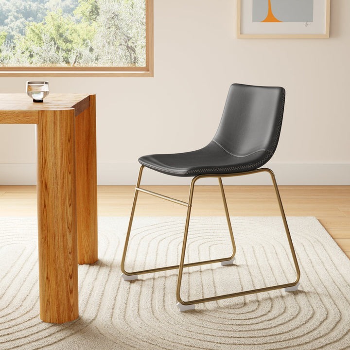 Nia Vegan Leather Side Chair (Set of 2) AllModern Frame Color: Gold, Upholstery Color: Gray