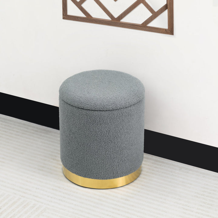 Teddy Fleece Round Ottoman With Stroage Mercer41 Body Fabric: Gray Faux Fur