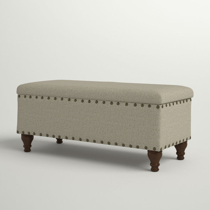 Collantes Upholstered Storage Bench Alcott Hill® Upholstery: Taupe/Mottled Brown Nailhead