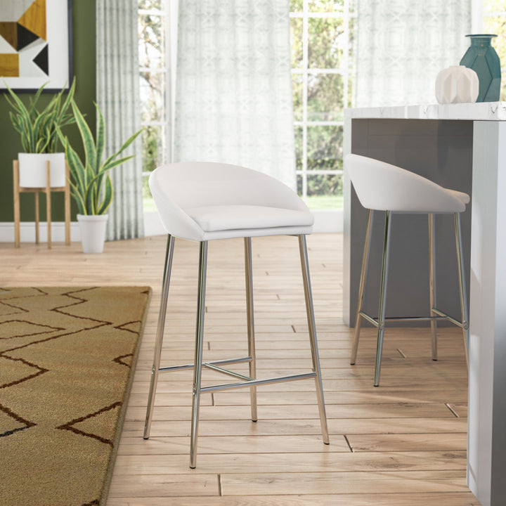 Glaser Bar Stool, Counter Height, Kitchen, Chrome, Contemporary (Set of 2) Wade Logan® Seat Height: Bar Stool (29.75" Seat Height ), Upholstery: White