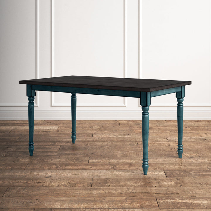 Io 60" Two Tone Solid Wood Farmhouse Dining Table Laurel Foundry Modern Farmhouse® Color: Dark Gray Top/Teal Blue Base