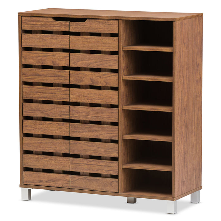 Shirley Modern and Contemporary 2 Door Wood 18 Pair Shoe Cabinet with Open Shelves Ebern Designs