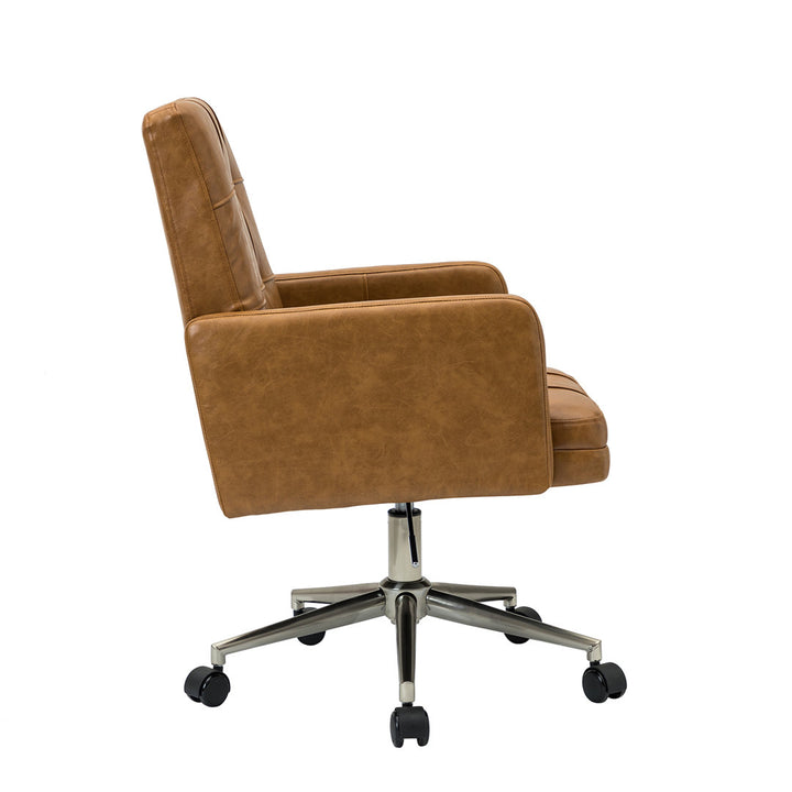 Auric Mid-Century Modern Vegan Leather Height-Adjustable Swivel Office Chair Wade Logan® Upholstery Color: Camel
