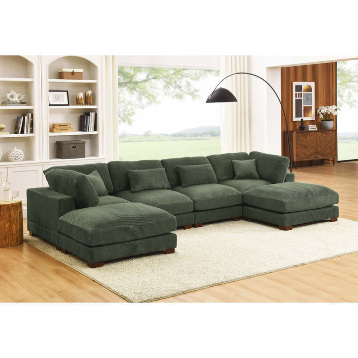 Andreco 144" Wide Reversible Modular Corner Sectional with Ottoman Wade Logan® Body Fabric: Hunter Green Corduroy