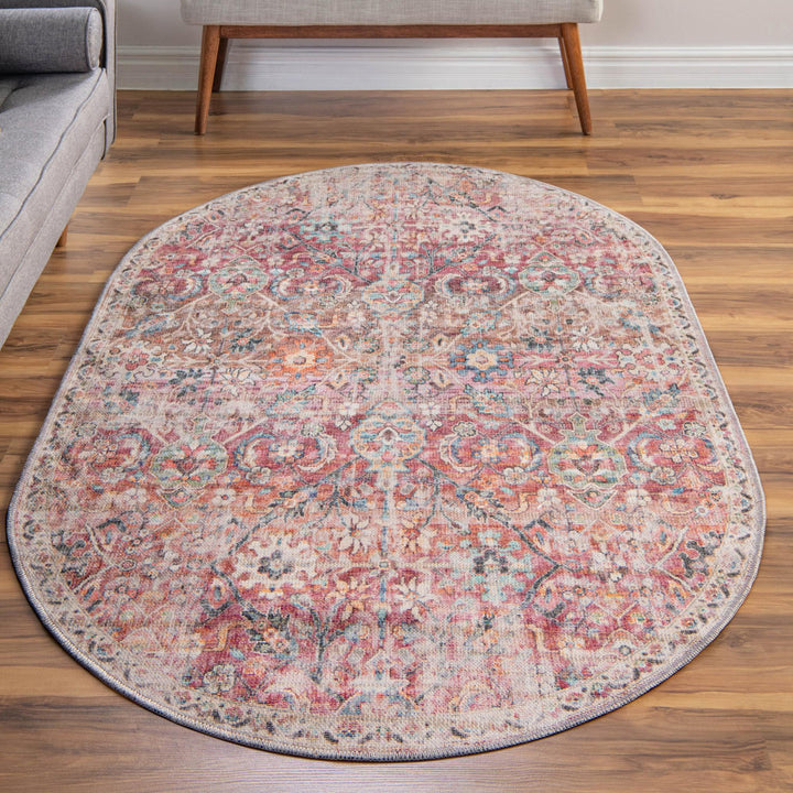 Engelhardt Floral Machine Made Power Loom Chenille Area Rug in Ivory/Pink Mistana™ Rug Size: Oval 5'3" x 8'