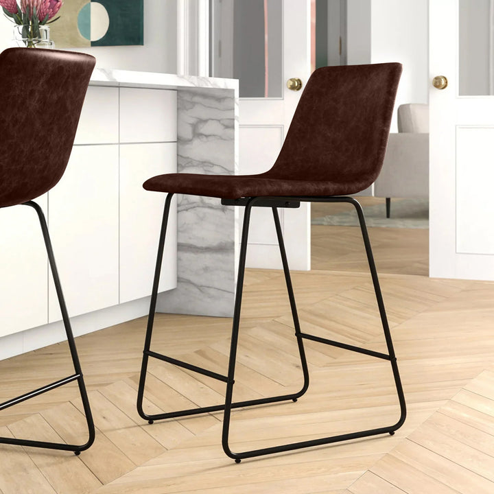 Liekele Upholstered Counter Height Modern Dining Stools by Flash Furniture (Set of 2) Ivy Bronx Seat Height: Counter Stool (24” Seat Height), Upholstery: Dark Brown Faux Leather