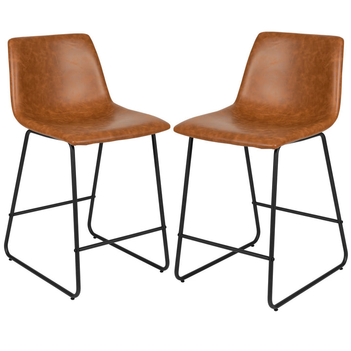 Liekele Upholstered Counter Height Modern Dining Stools by Flash Furniture (Set of 2) Ivy Bronx Seat Height: Counter Stool (24” Seat Height), Upholstery: Light Brown Faux Leather