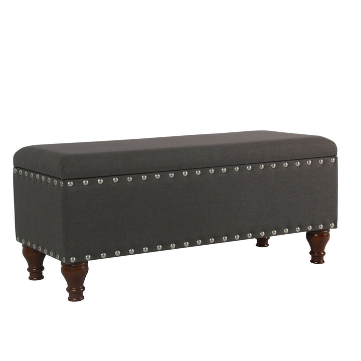 Collantes Upholstered Storage Bench Alcott Hill® Upholstery: Charcoal/Mattet Chrome Nailhead