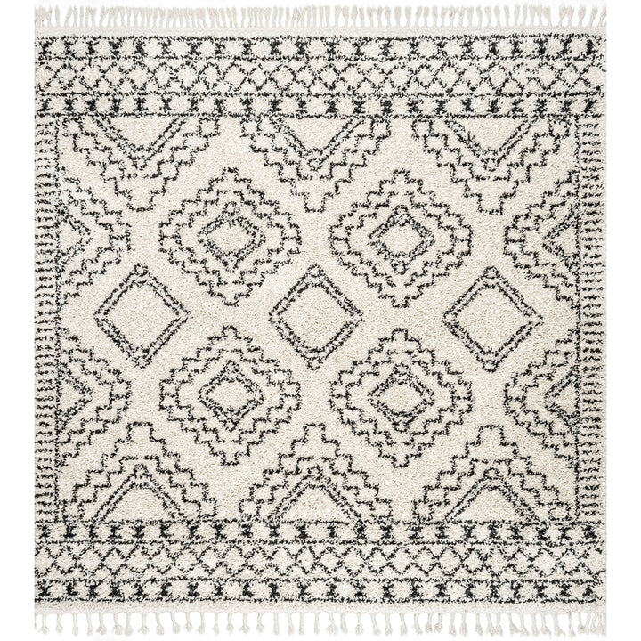 Adry Moroccan Shag Tasseled Cream/Charcoal Area Rug Union Rustic Rug Size: Square 7'10"