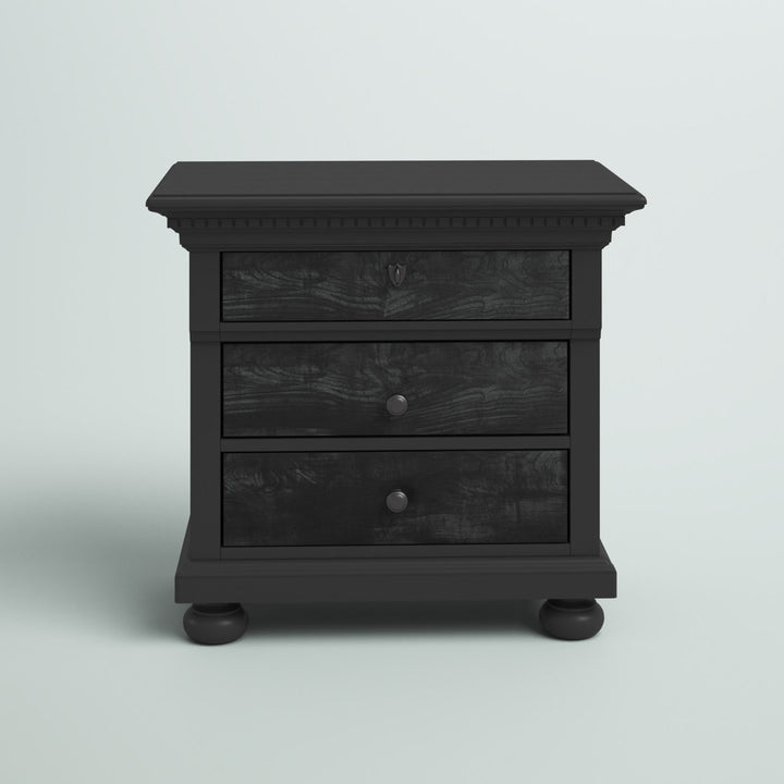 Waylon 3 - Drawer Solid Wood Nightstand in Black/Silver Greyleigh™
