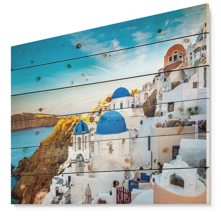 Beautiful Santorin Houses Greece' Photograph East Urban Home Size: 30" H x 40" W x 1.5" D Format: Metal