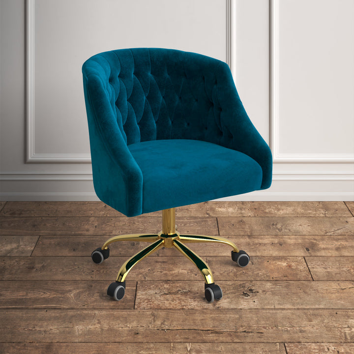 Louise 35.5'' H Velvet Hand-Curated Task Chair with Button Tufted Kelly Clarkson Home Upholstery Color: Teal Velvet