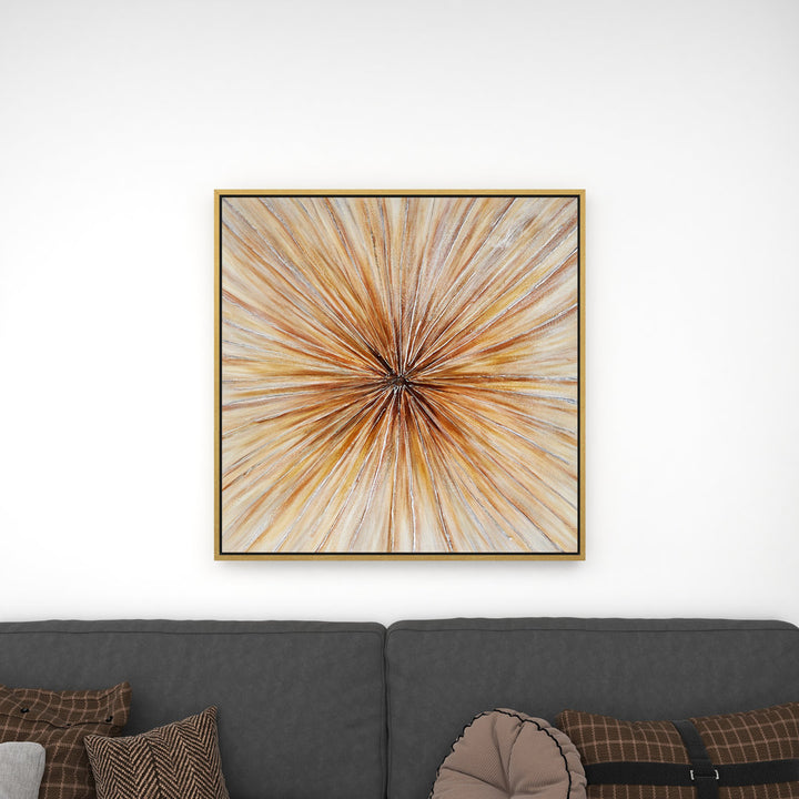 Brown Canvas Radial Starburst Framed Wall Art with Gold Frame Greyleigh™